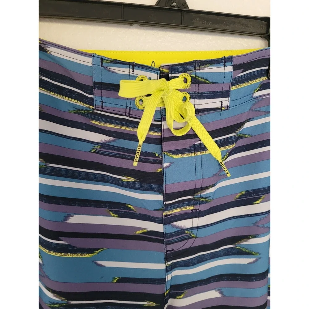 Prana Mens Board Shorts Blue Purple Striped UPF 50+ Swim Trunks‎ Size 32 #1